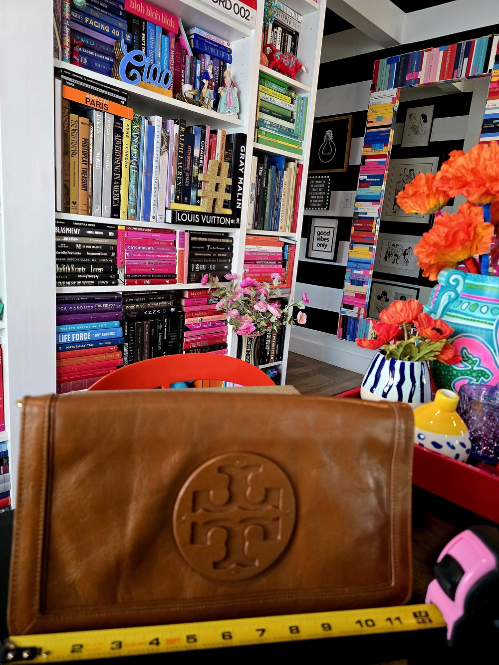 Tory Burch Brown Leather Clutch - Classic Logo Foldover